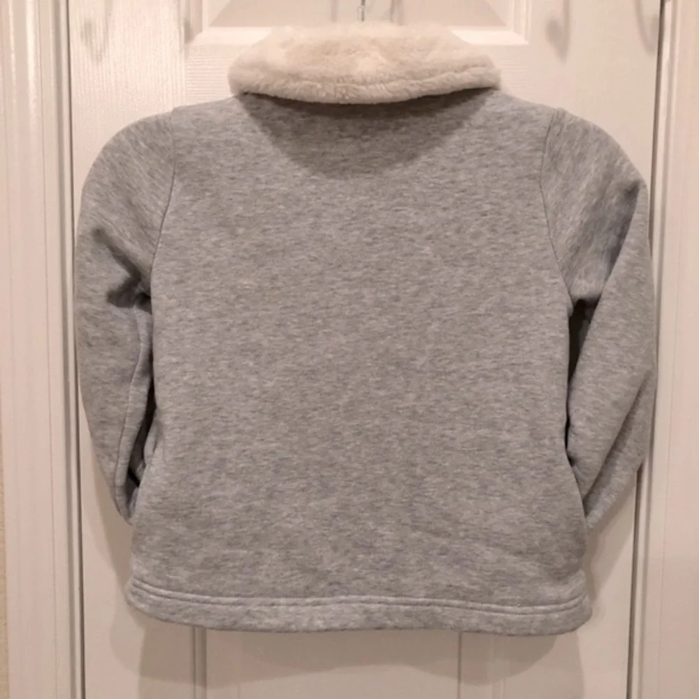 Gymboree Girls Light Weight Dress Pea Coat Gray Jersey Knit Faux Fur Collar 5/6